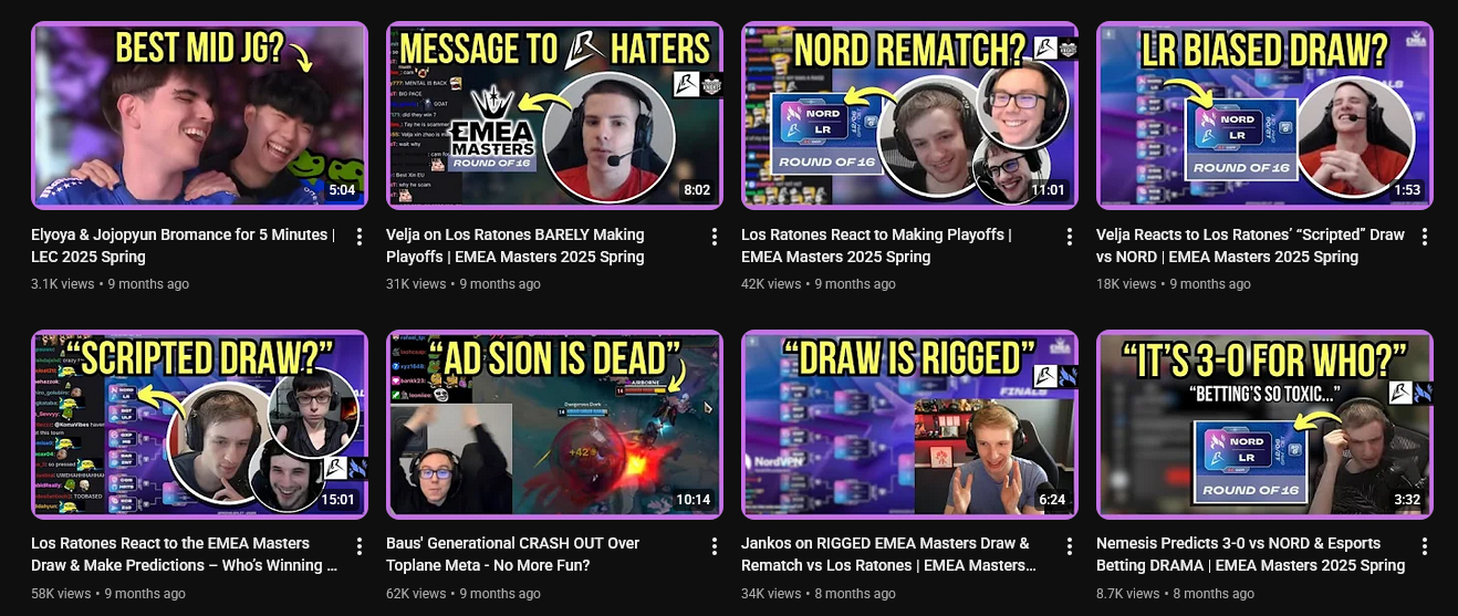 Los Ratones EMEA Masters coverage — reaction compilations, draw analysis, and series highlights