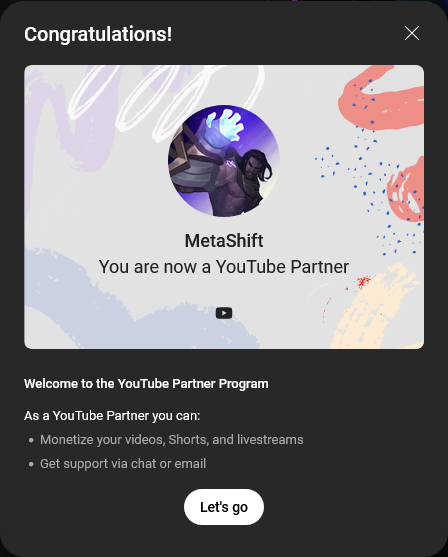YouTube Partner Program congratulations — monetization qualified