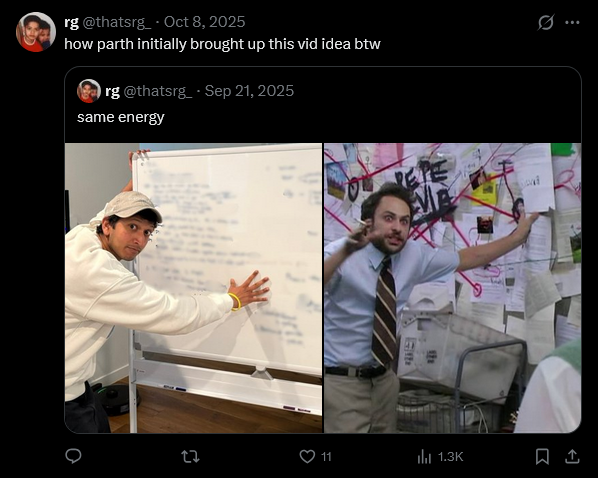 My reply tweet — how Parth initially brought up this video idea